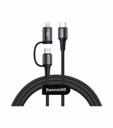 کابل Type-C به Type-C / Lightning دو کاره فست شارژ باسئوس مدل Twins 2 in 1 CATLYW-H01 طول 1 متر