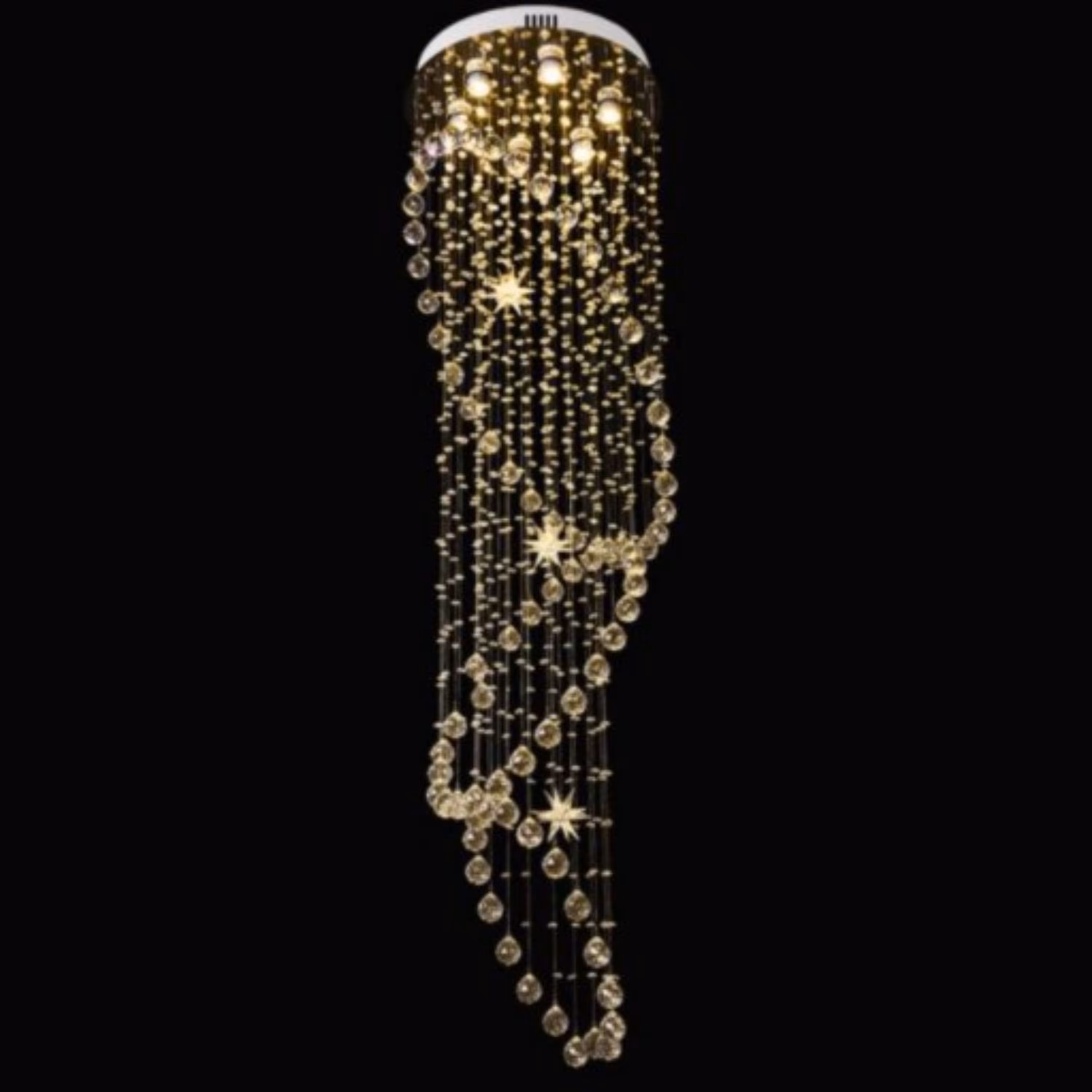 لوستر ریسه ای کریستال طرح طلایی 3 حلقه کهکشان