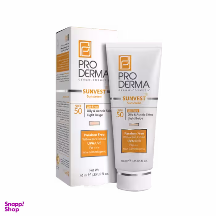 کرم ضد آفتاب فاقد چربی پرودرما (Pro Derma) SPF50 مناسب پوست های چرب و جوش دار حجم 40 میلی‌لیتر