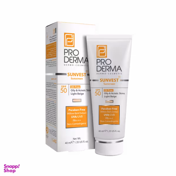 کرم ضد آفتاب فاقد چربی پرودرما (Pro Derma) SPF50 مناسب پوست های چرب و جوش دار حجم 40 میلی‌لیتر