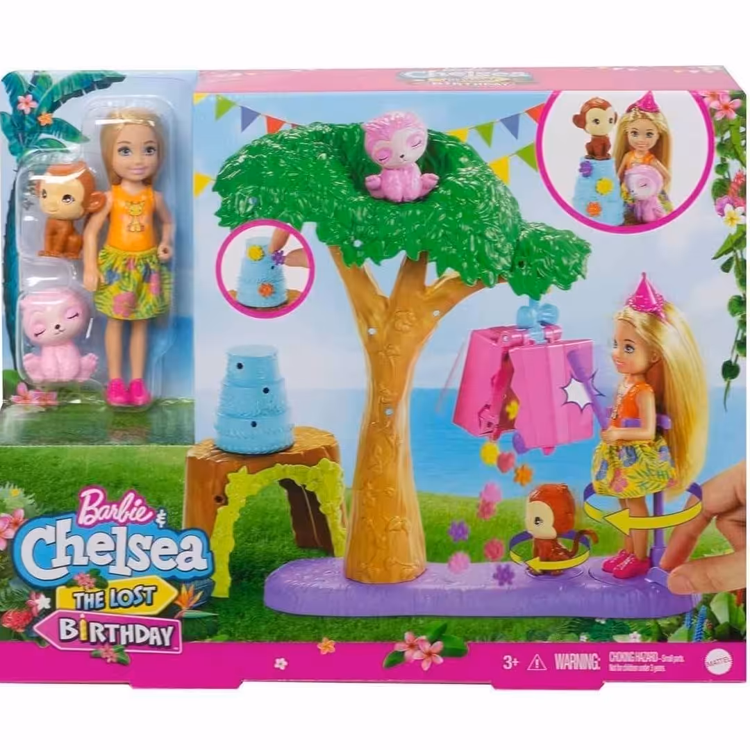 عروسک بسیار زیبای چلسی کوچولو محصول شرکت متل به همراه وسایل جشن تولد برای دوستهای با نمکش با بسته بندی بسیار شیک و شکیل 