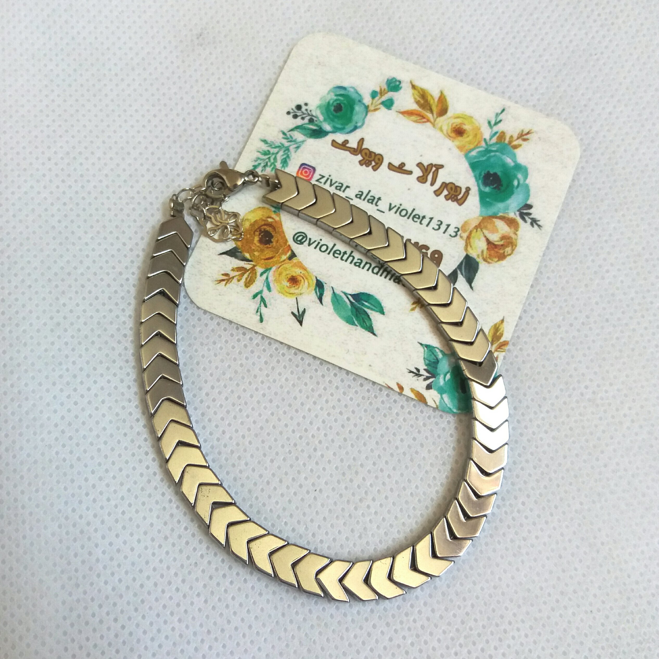 دستبند سنگ حدید فلش نقره ای