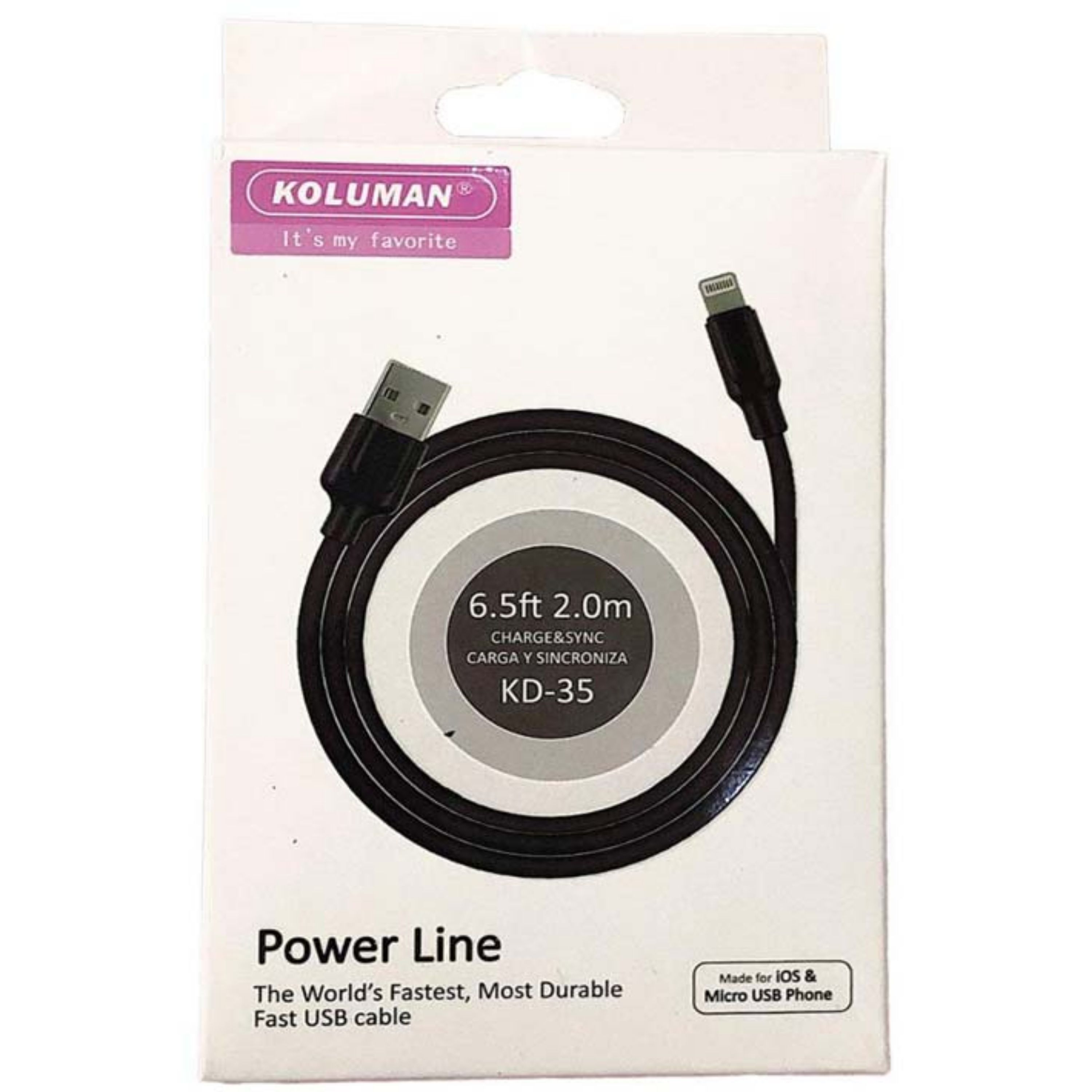 کابل شارژ دو متری آیفون Koluman KD-35 با گارانتی 6 ماهه