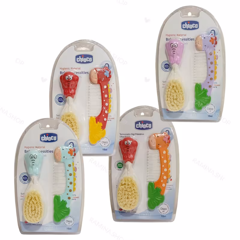 شانه و برس نوزاد عروسکی طرح فیل و زرافه چیوکو Chioco