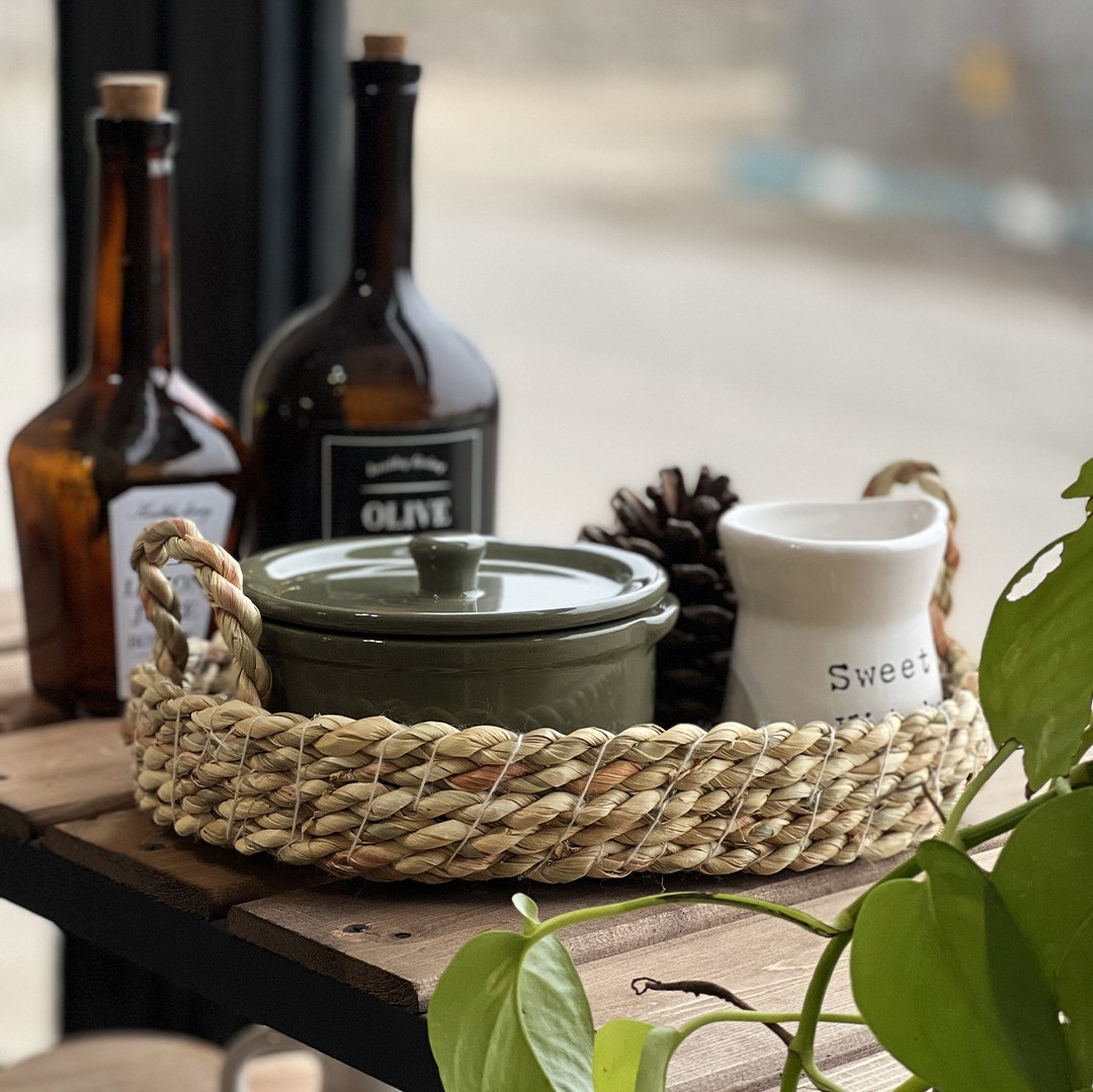 سبد حصیری دسته دار مدل بیضی