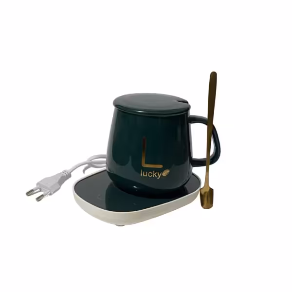 ماگ حرارتی طرح lucky به همراه گرمکن برقی - سفید