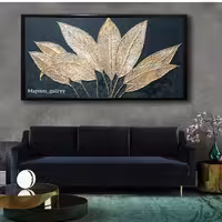 تابلو نقاشی مدرن برجسته طلایی مدل برگ 