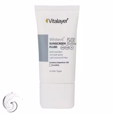 فلوئید ضد آفتاب بی‌رنگ ویتالیر SPF50 مدل Whitevit مناسب انواع پوست، حجم 50 میلی‌لیتر