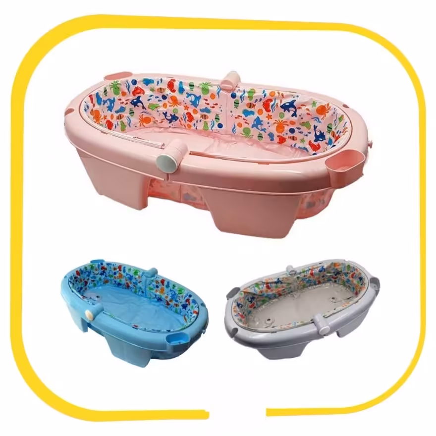 وان حمام نوزاد تاشو دارای رنگ بندی قابل استفاده تا 2 سالگی کودک  دارای دریچه تخلیه