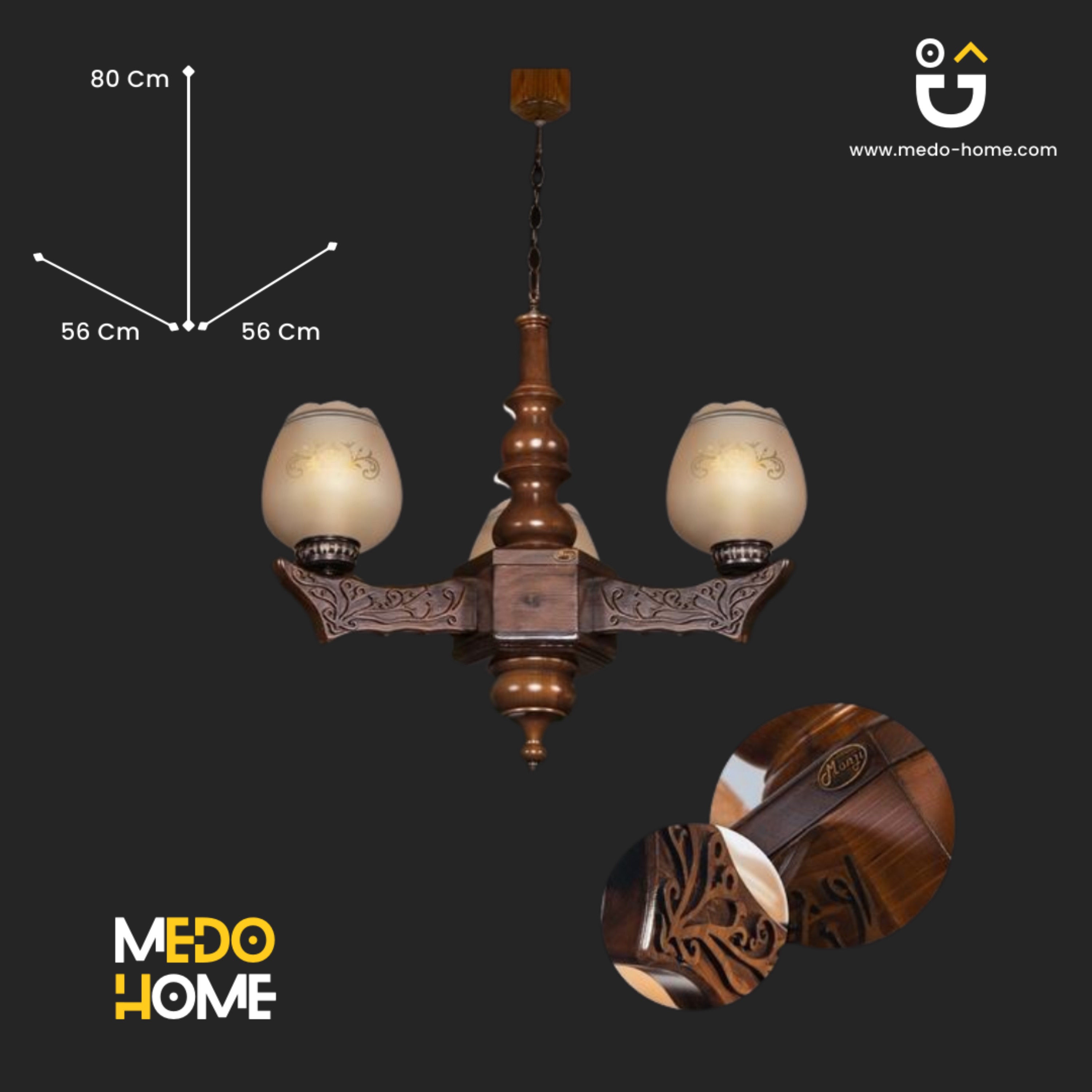 لوستر چوبی منجی مدل بهنیا برجسته3 شعله