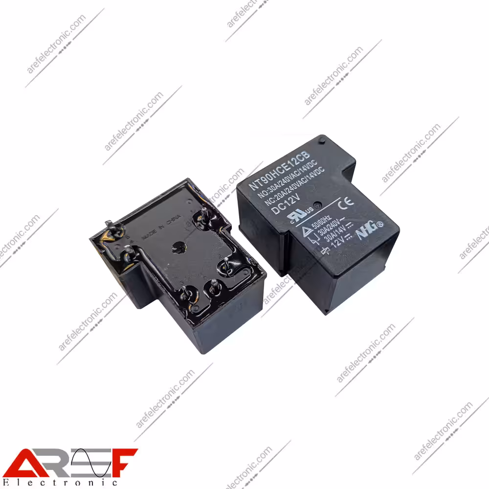 رله Tشکل NHG مدل NT90HCE12CB دارای 12 ولت 1 کنتاکت 20-30 آمپر - فروشگاه عارف الکترونیک