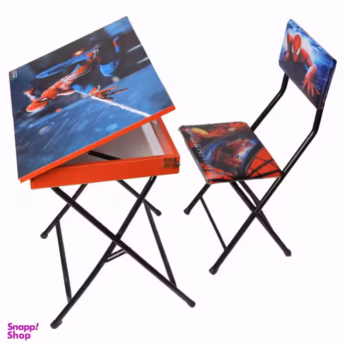 میز تحریر باکسدار و صندلی طرح مرد عنکبوتی (وایت بردی،تاشو،تنظیم شونده ارتفاع)