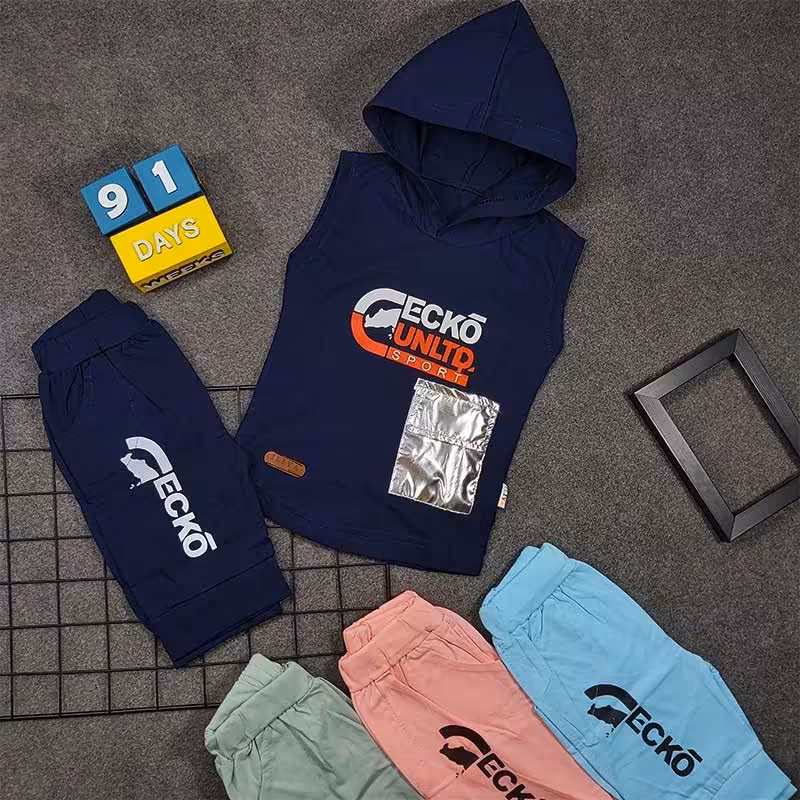 تاپ و شلوارک پسرانه تاپ کلاهدار سایز 40تا55 جنس پنبه