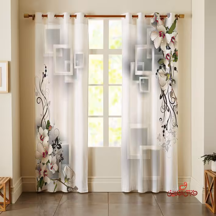 پرده 2عددی طرح کادر گل کد 2367