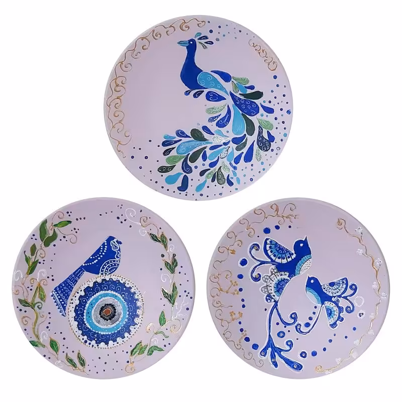 ست دیوارکوب سفال طاووس و آمین