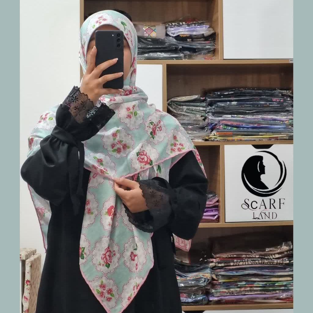 روسری طرح گلگلی زمینه سبز پاستلی جنس نخی محصول باکیفیت ایرانی ارسال به سراسر کشور