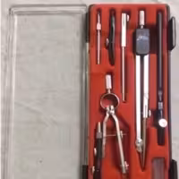 پرگار جعبه ای قدیمی 7 تکه 2 پرگاره یکطرف مفصل دار