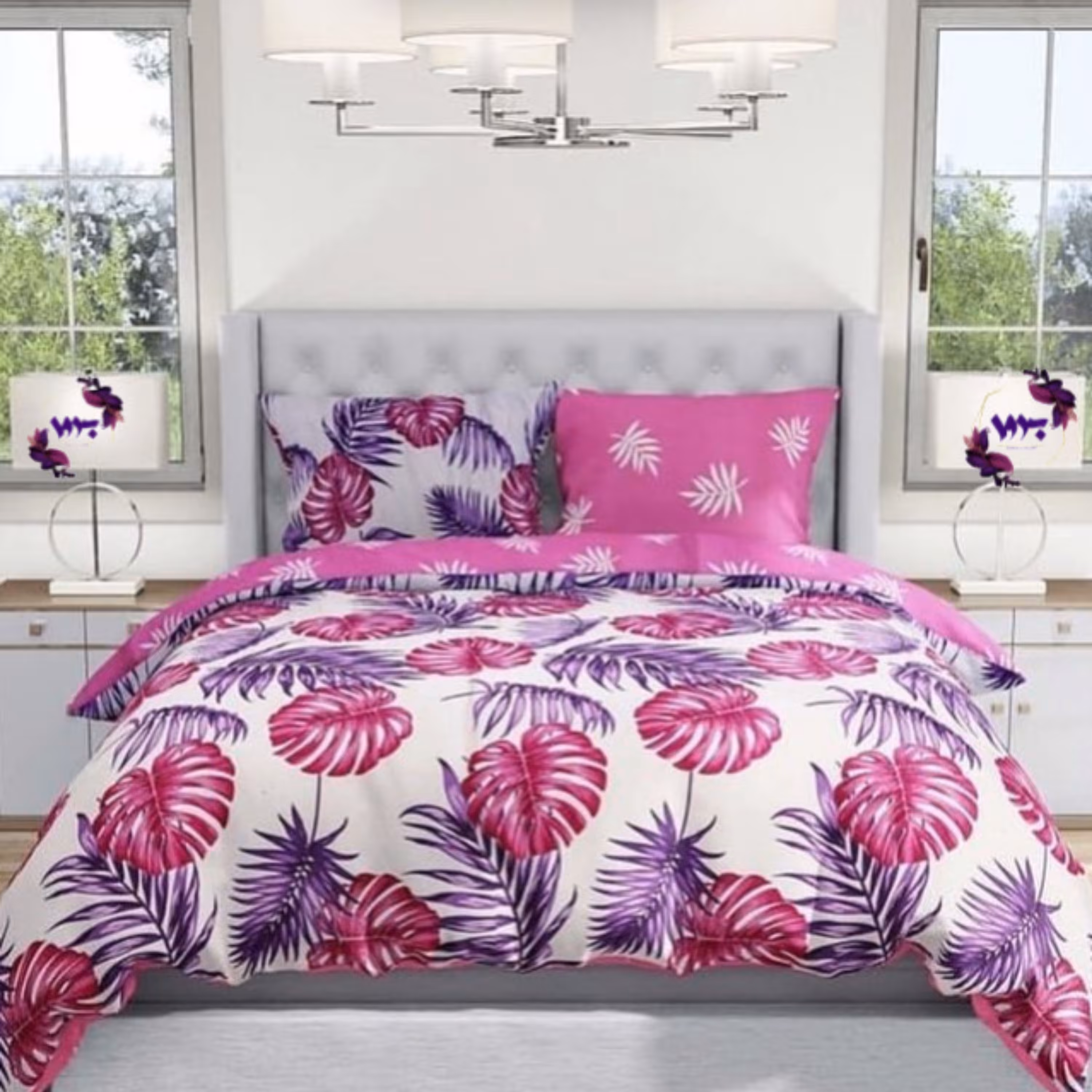 روتختی تکنفره طرح برگ های هاوایی برواگالری با جنس 100 درصد نخ پنبه و دوخت عالی