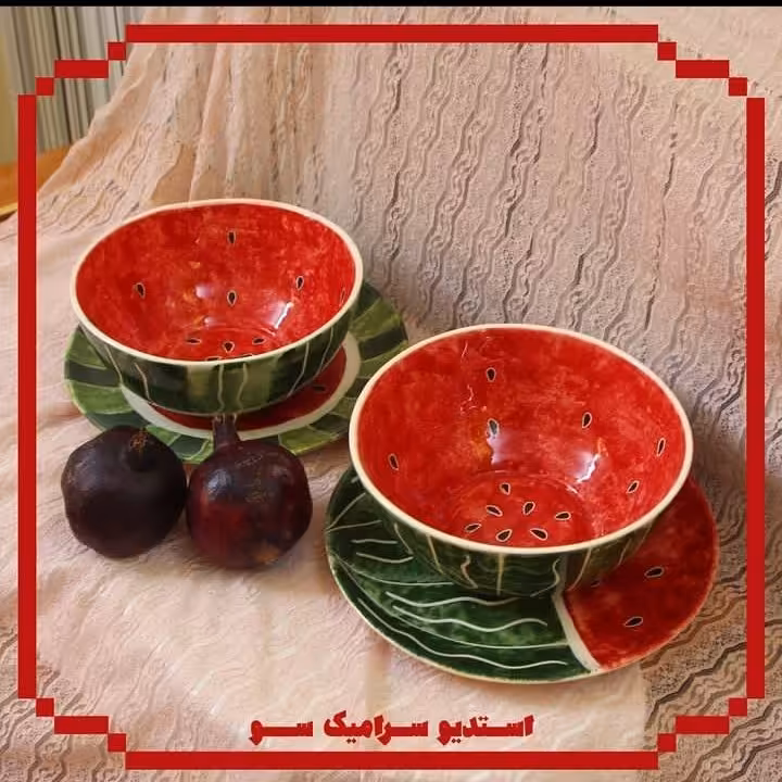 کاسه بشقاب طرح هندوانه مخصوص شب یلدا ارسال با چاپار