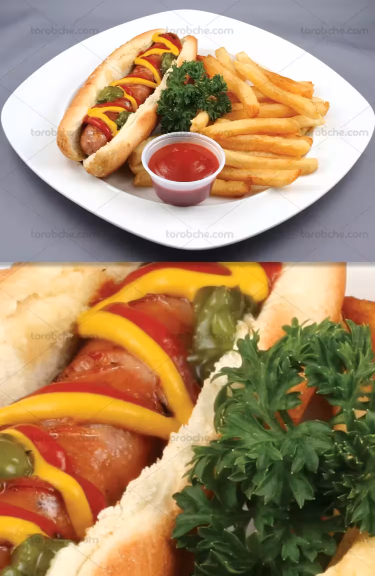 عکس با کیفیت سوسیس با سس گوجه | گرافیک با طعم تربچه