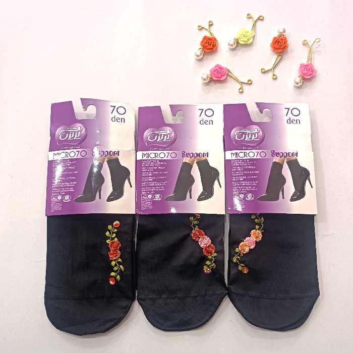 جوراب مشکی روبان دوزی پریزن درجه یک دارای طرح بندی 