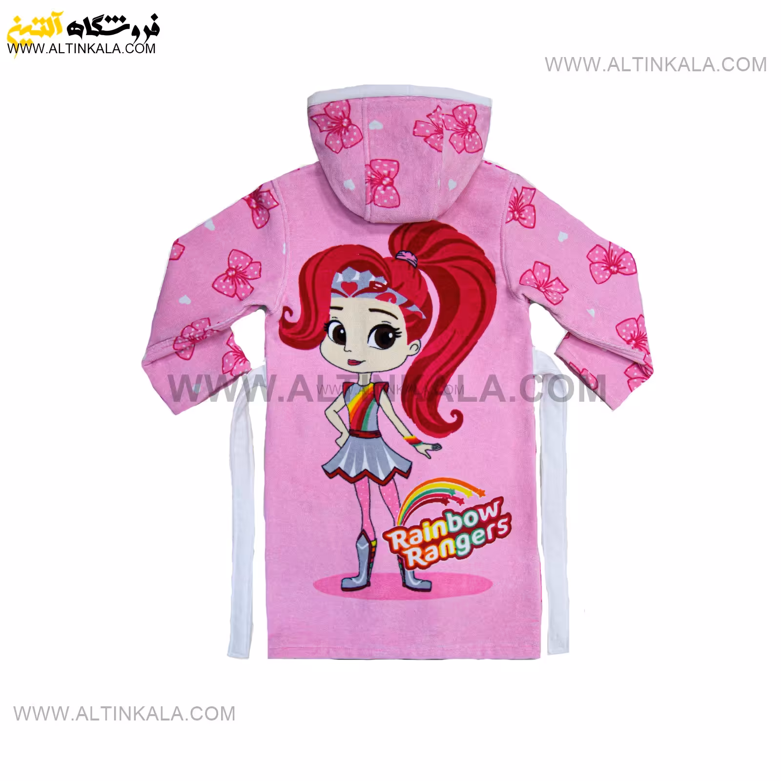 حوله پالتویی بچه گانه پودایران طرح دختر رنگین کمان صورتی سایز 100