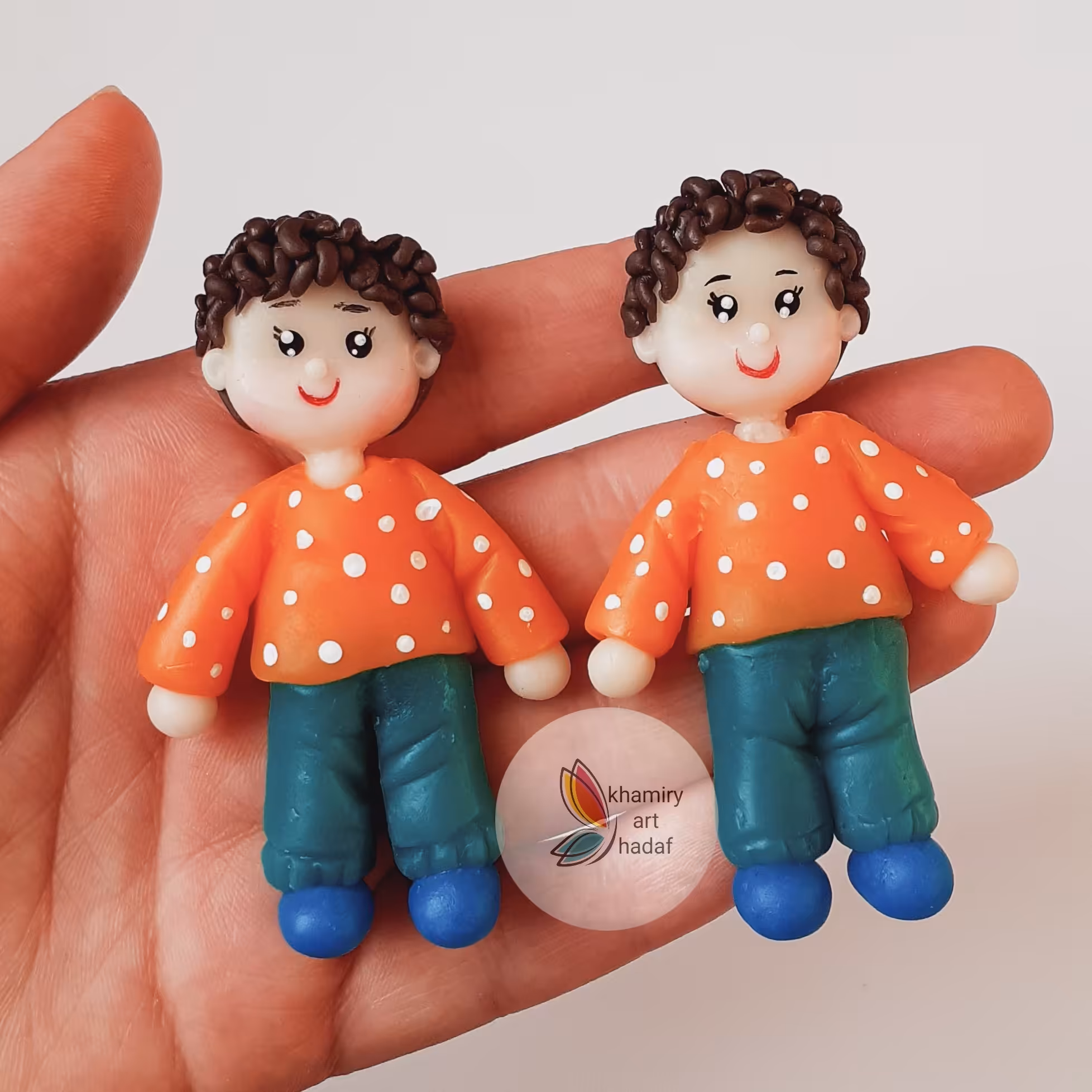 رویخچالی مگنت عروسکی خمیری نشکن و دستساز  پک دوتایی مدل دوقلو