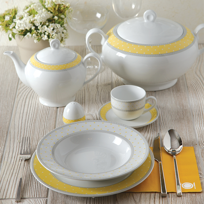 سرویس چینی زرین طرح سویل زرد 102 پارچه