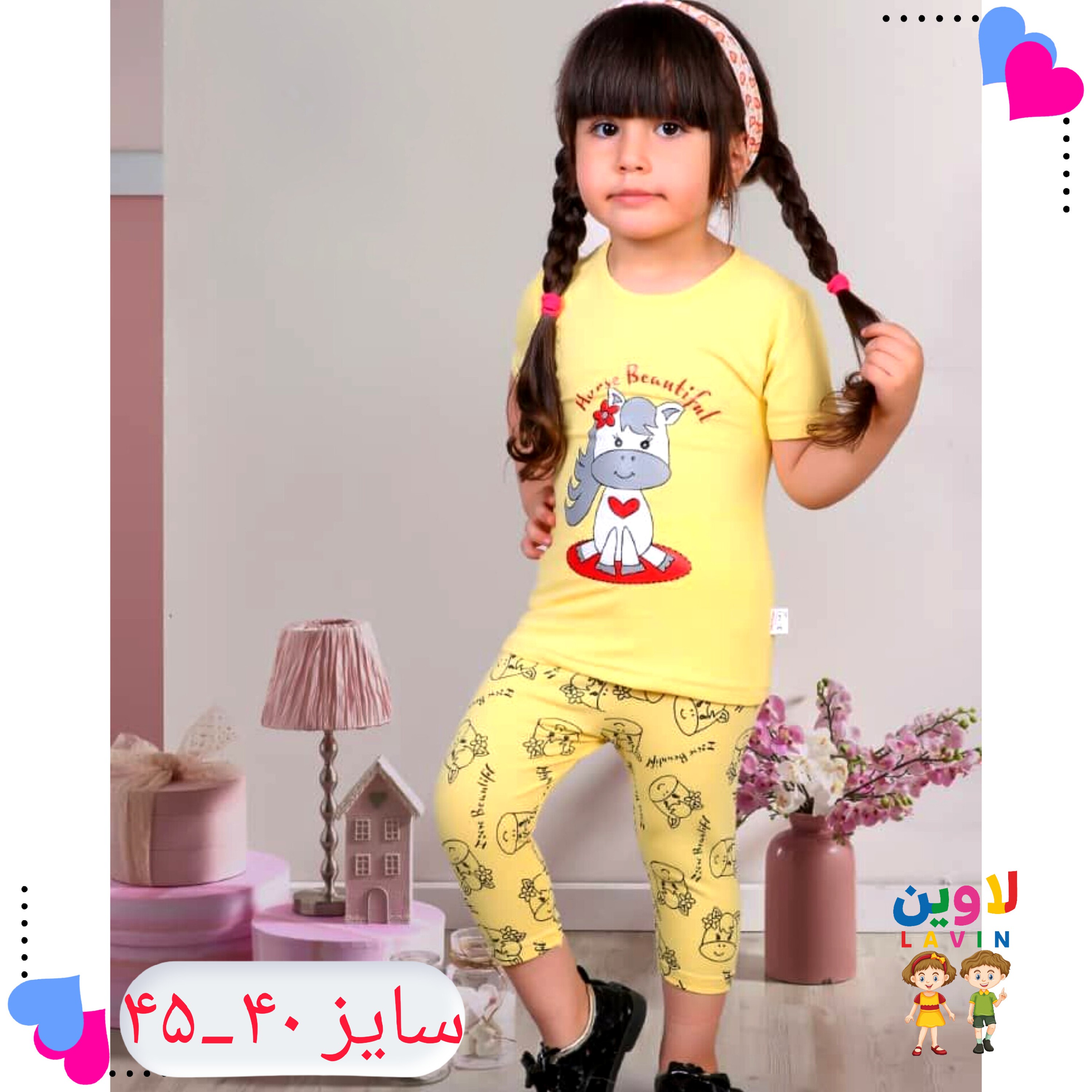 ست دخترانه تیشرت شلوارک در 4 رنگ سوپر پنبه طرح اسب تک شاخ