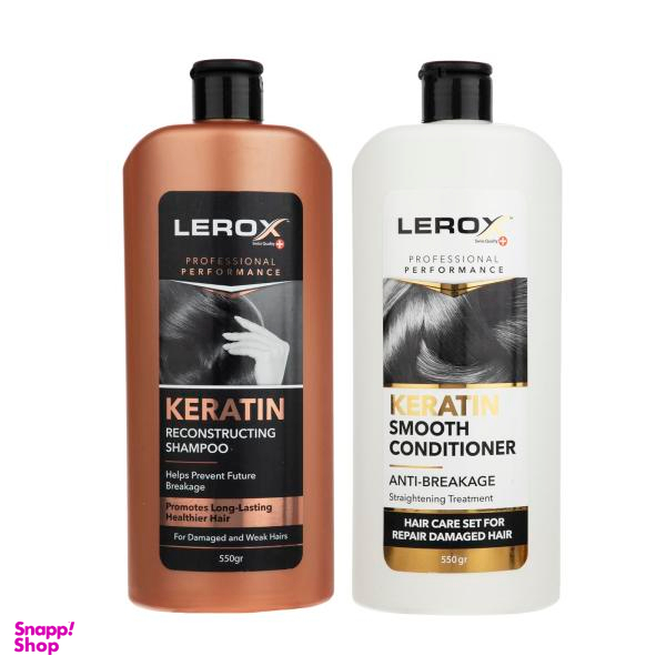 شامپو مو لروکس (Lerox) مدل T 2&2 حجم 550 میلی لیتر به همراه نرم کننده مو لروکس مدل Keratin حجم 550 میلی لیتر