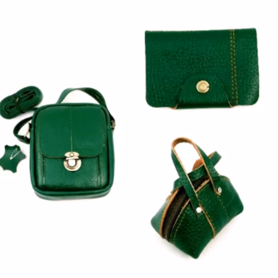 ست هدیه چرم طبیعی گاوی زیبا و شیک رنگ سبز 