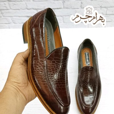 کفش مردانه کالج چرم طبیعی دست دوز مدل کاپری کروکودیلی قهوهای