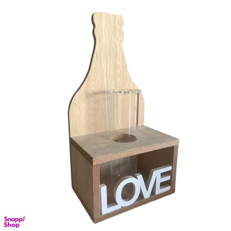 گلدان شیشه ای پایه چوبی مدل Love
