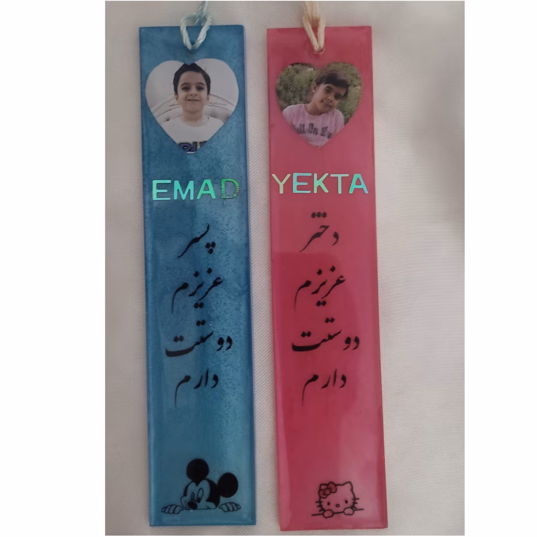 بوکمارک یا نشانگر رزینی دخترانه و پسرانه با طرح عکس مورد دلخواه ،در طول 14سانت 