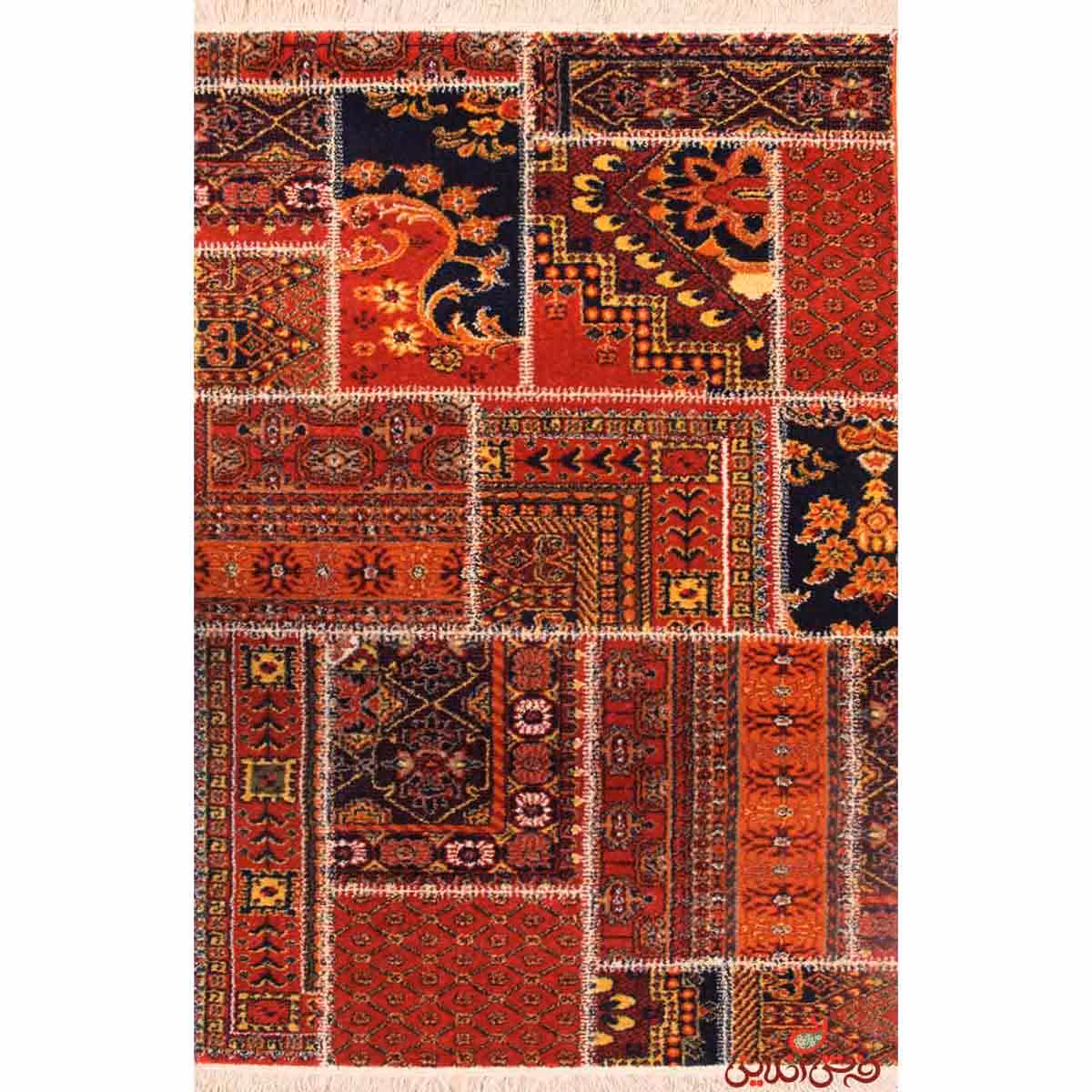 فرش ماشینی ساوین طرح چهل تیکه لاکی