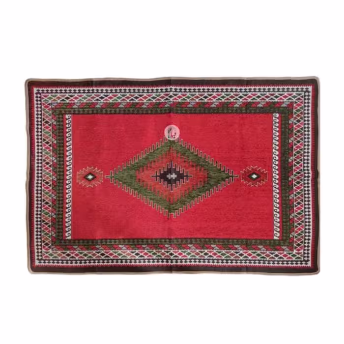 روفرشی مخمل دوشانل طرح بختیاری سبز - 3 متری