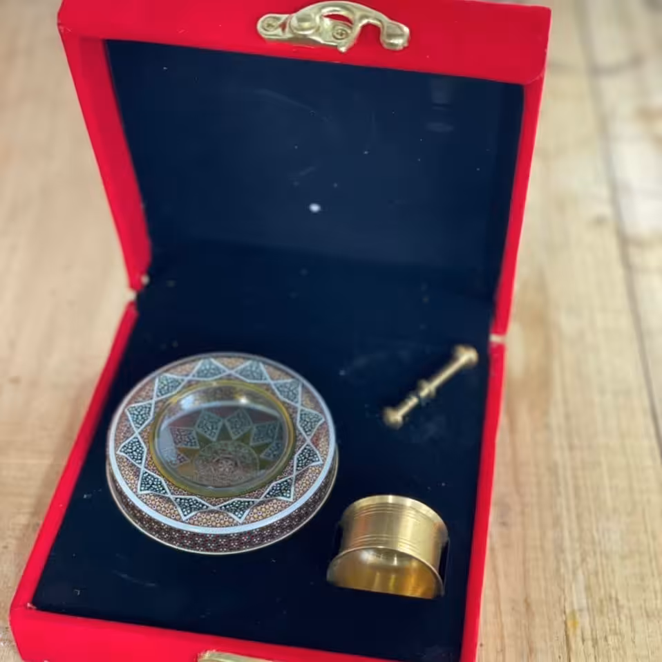 ظروف بسته بندی زعفران - مخمل خاتم  3 گرم و هاون نقلی