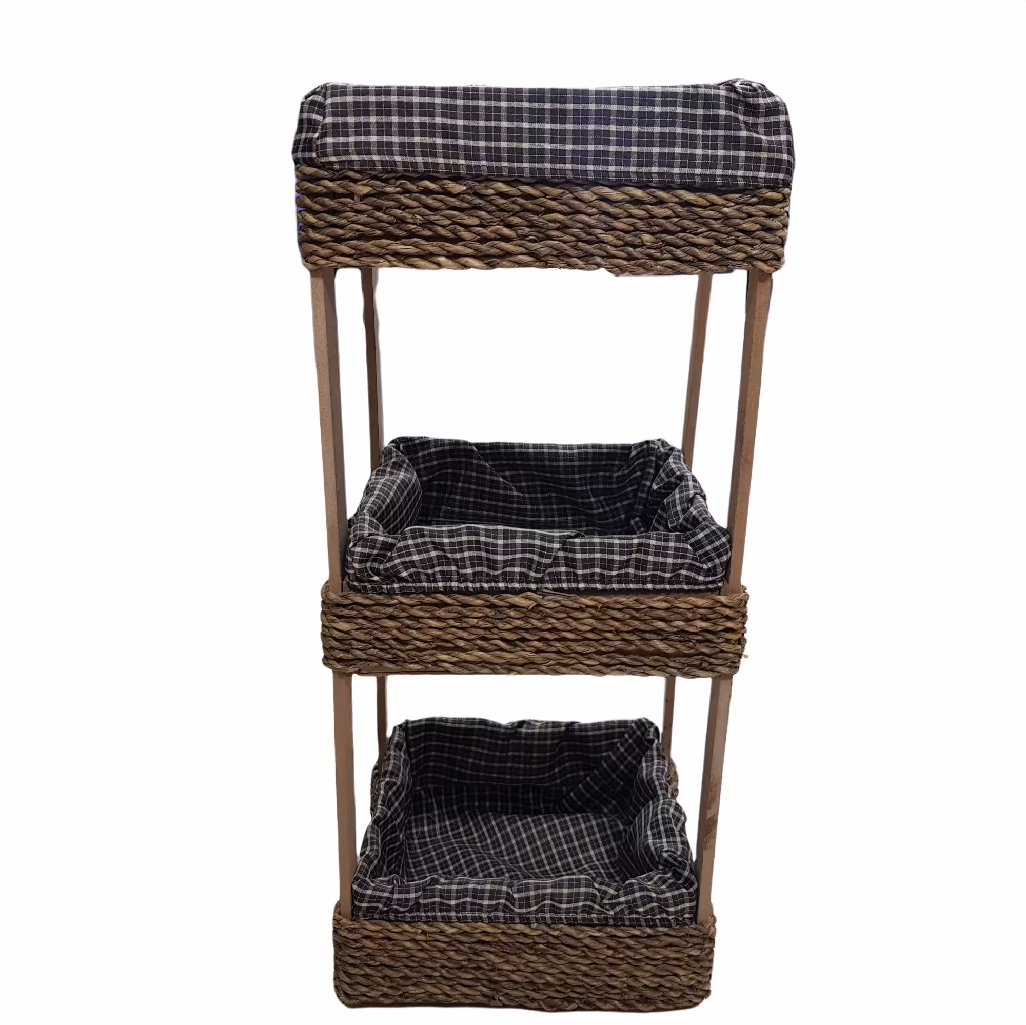 جا سیب زمینی پیاز چوبی و حصیر ضخیم سه طبقه مربع 