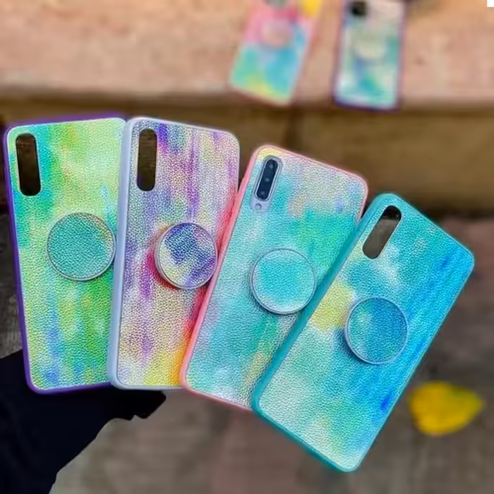 قاب چرمی هولوگرامی + پاپ سوکت برای سامسونگ A20S