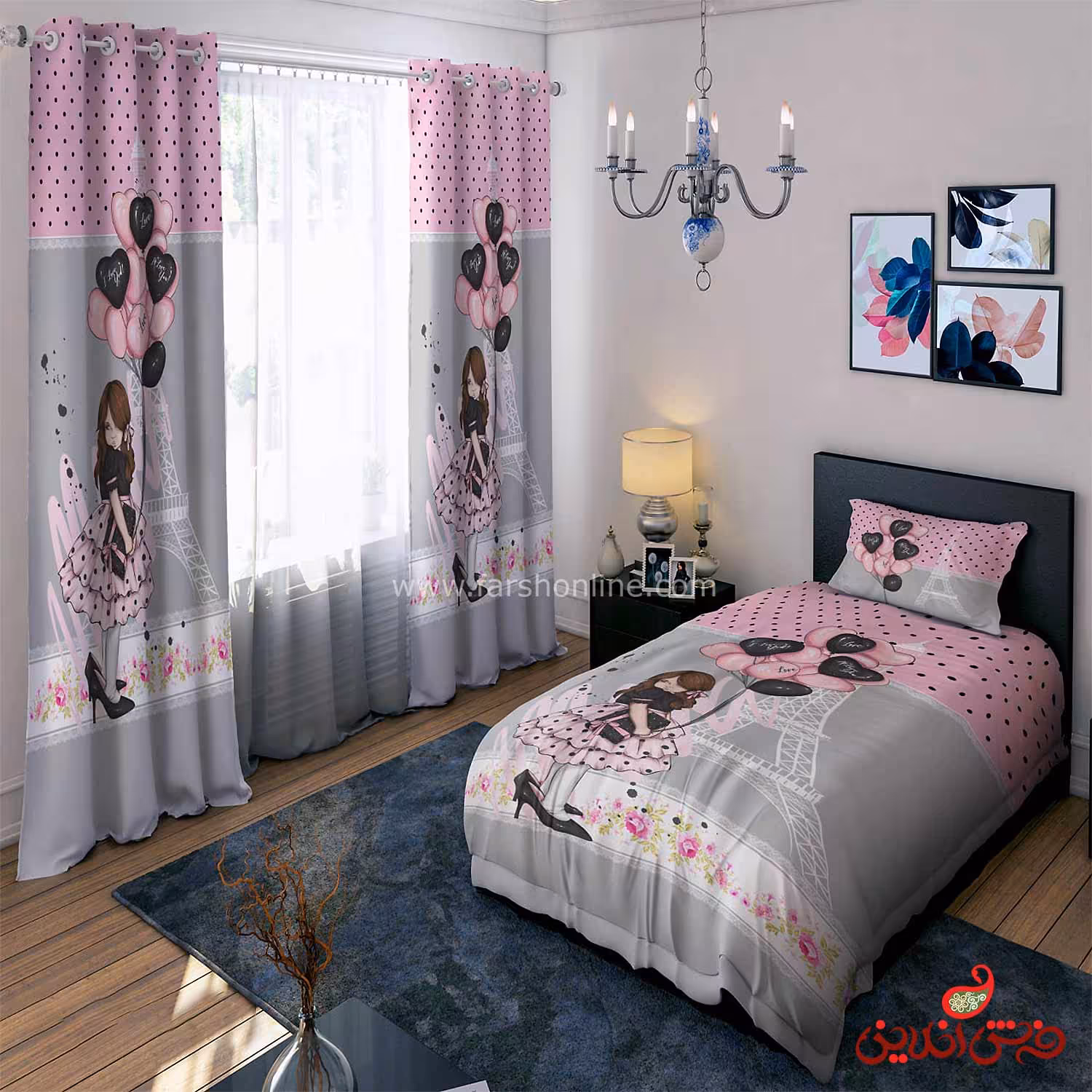 روتختی سه بعدی مدرن بادکنک صورتی کد 140159