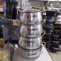 سرویس قابلمه 8 پارچه کاسیو دسته طلایی با در پلاستیک مشکی