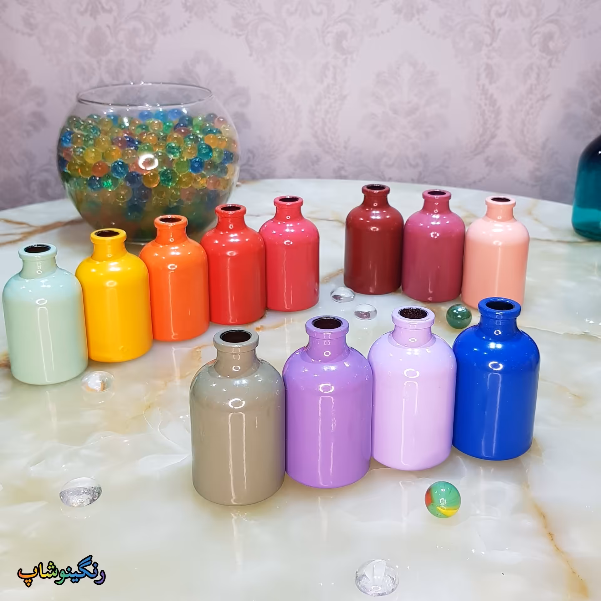 گلدان رنگی   گلدان شیشه ای ثمین ( ست 4 تایی پاستیلی کوچیک جا عودی )