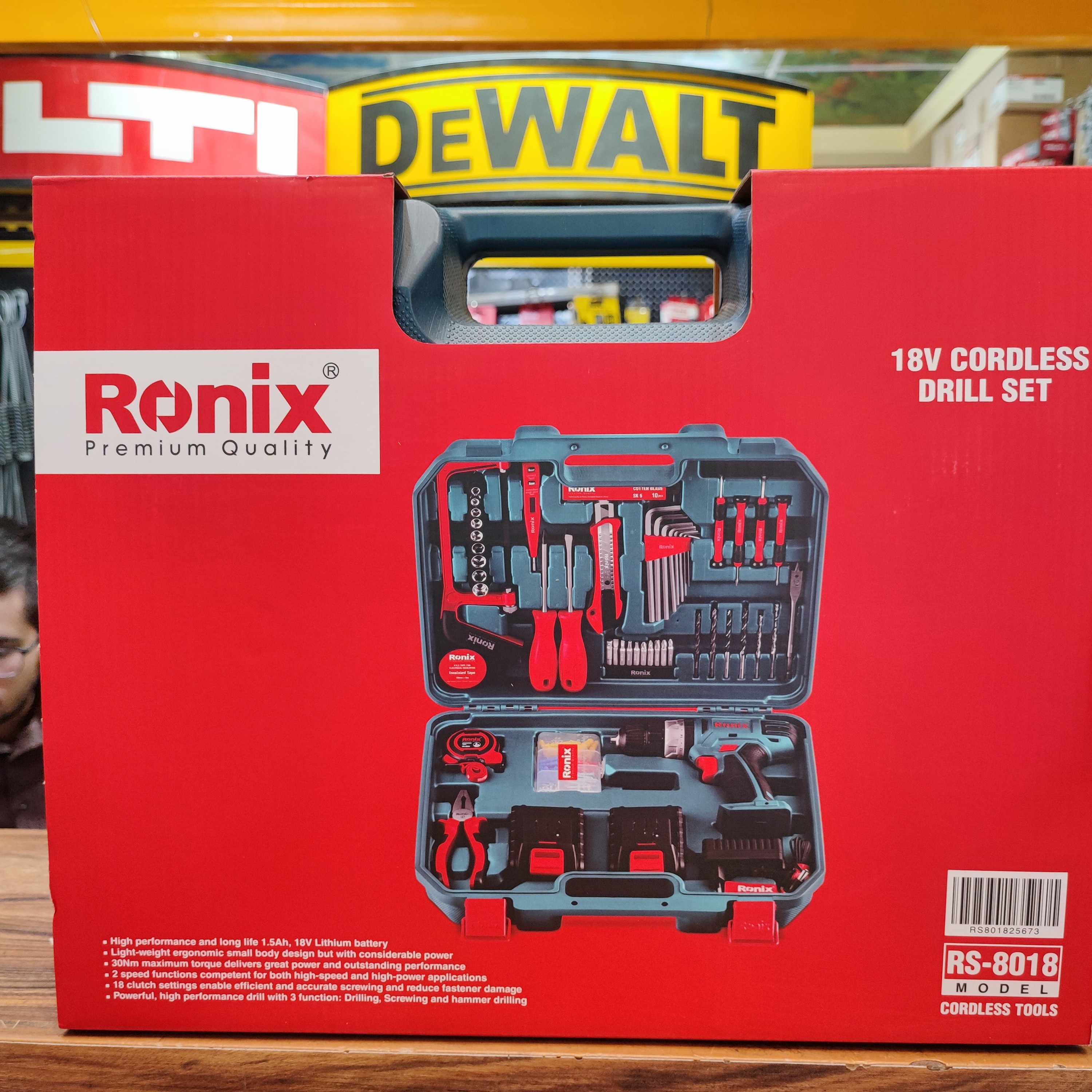 RS-8018 ست ترکیبی دریل چکشی شارژی 18 ولت دو باتری رونیکس 53 پارچه
