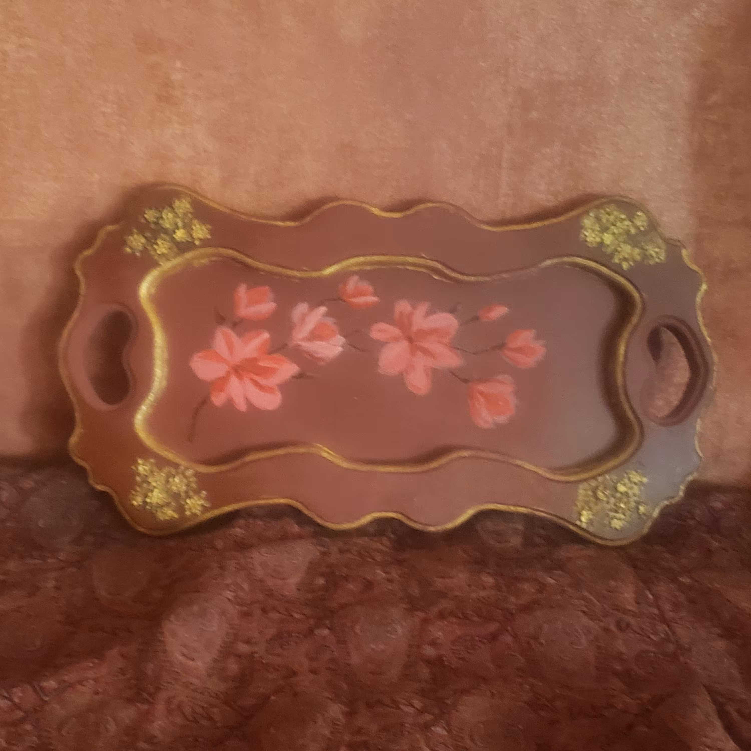 سینی مستطیل صورتی نقاشی شده