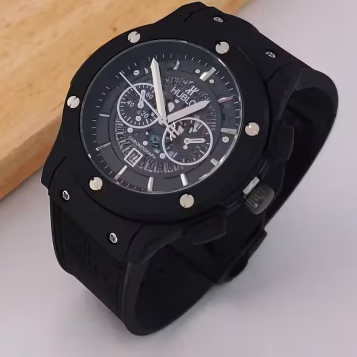 ست ساعت مچی زنانه و مردانه برند هابوت بند رابر با روکش چرم با جعبه هدیه