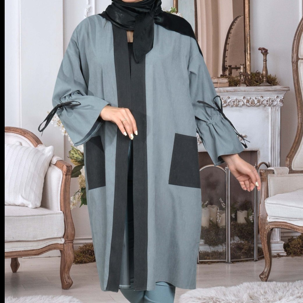 مانتو میکرو دو رنگ آستین گت دار دو جیب