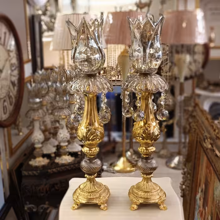 شمعدان طلایی ابکاری  شمعدان برنجی شمعدان عروس  دکوری برنح