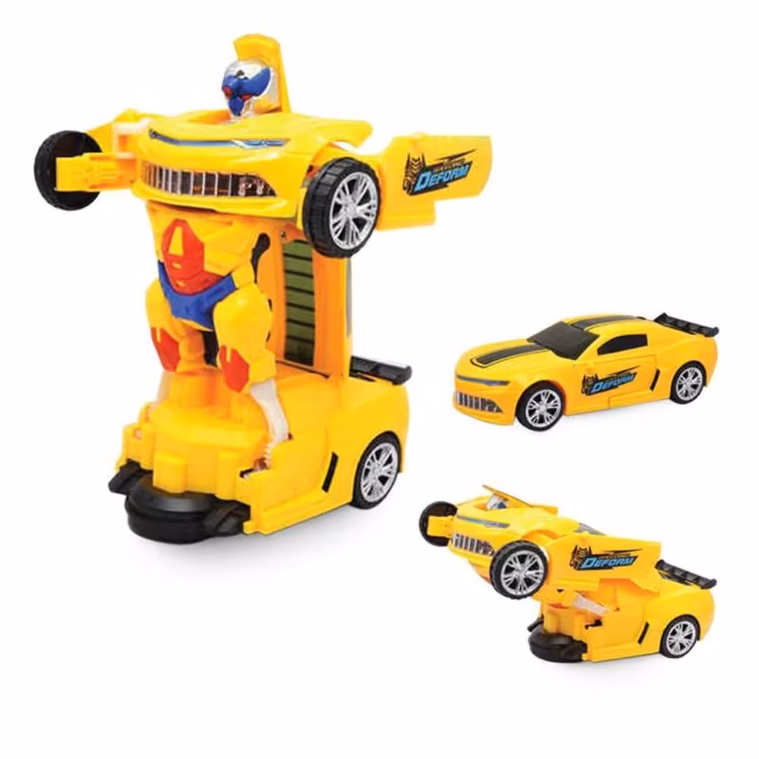 اسباب بازی ربات یا آدم آهنی ادم اهنی تبدیل شونده به ماشین موزیکال و چراغدار اصلی