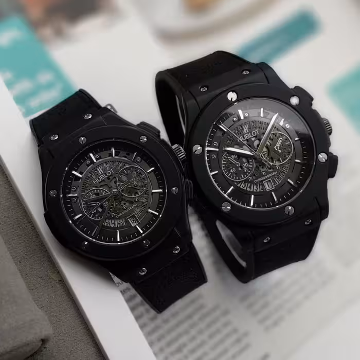 ساعت ست زنانه مردانه هابلوت بند رابر تمام مشکی با کیفیت+ hublot