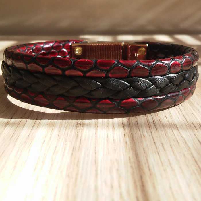 دستبند چرم شیک طرح پوست مار سایز19